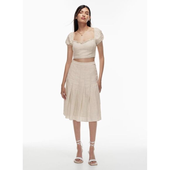 Aritzia WILFRED Wanderer Blue Linen Cropped Puff Sleeve Bustier Blouse, Size S - Picture 11 of 15